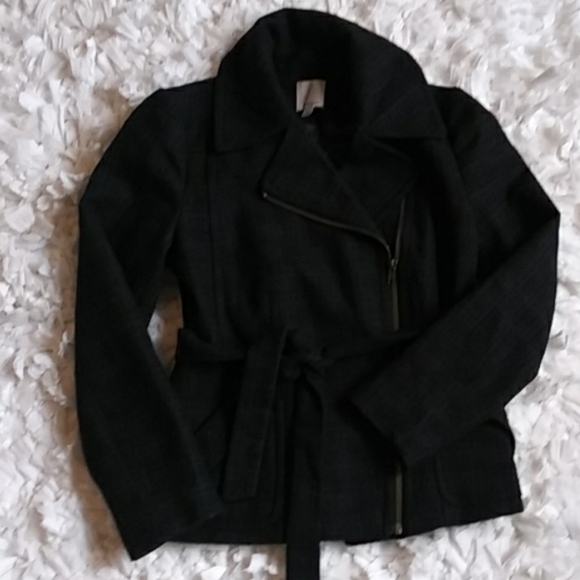 Halogen moto style wool blend coat plated belted plaid size XS gray blazer - Picture 7 of 9